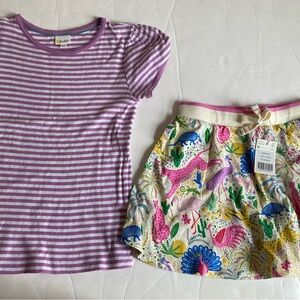 Mini Boden jungle skort purple stripe pointelle set 9 10 NWT EUC